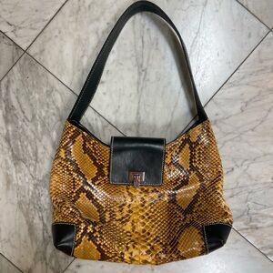 Lambertson Truex Snake Skin Python & Black Leather Shoulder Bag / Hand Bag